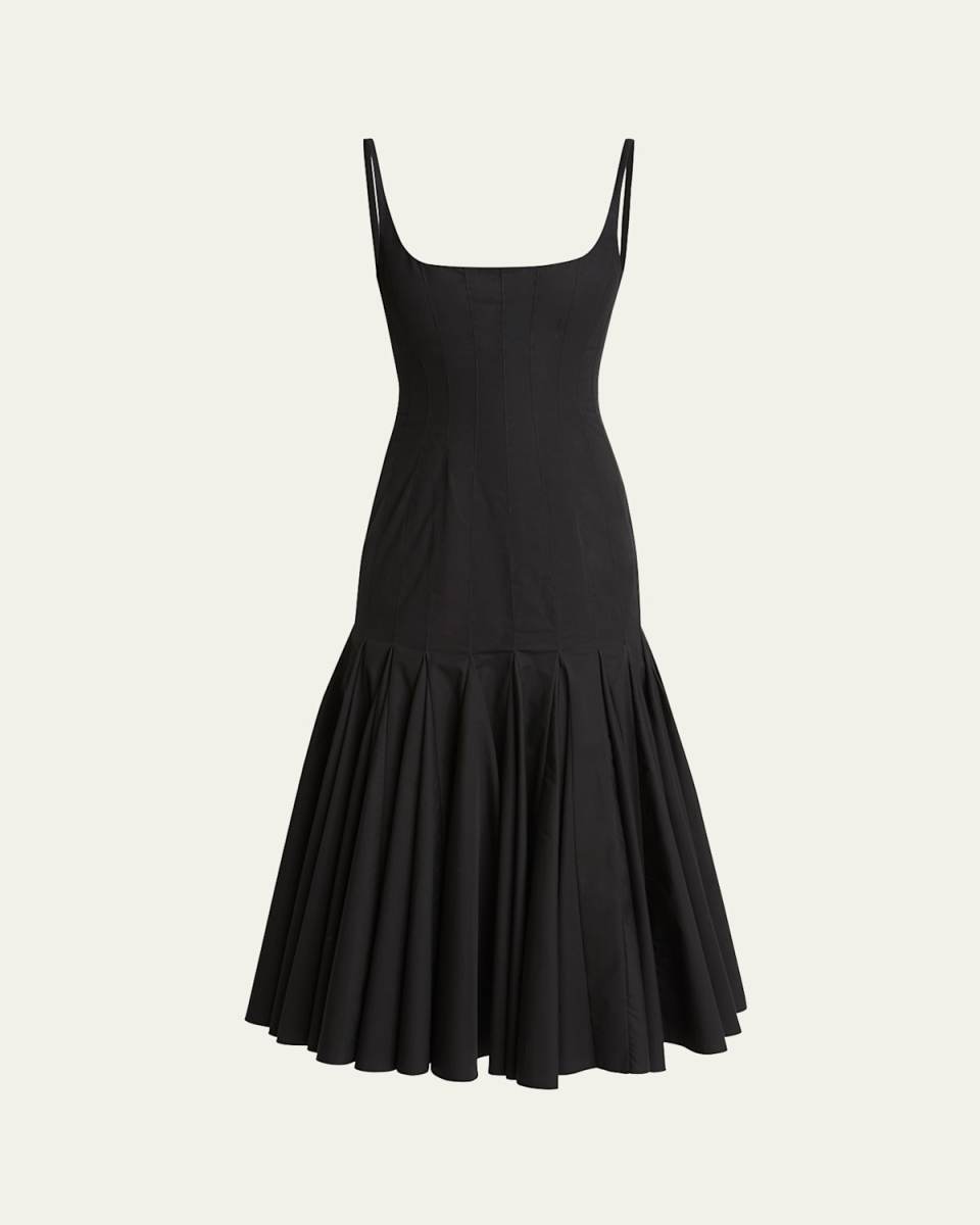 Agave Drop-Waist Pleated Flare Midi Dress